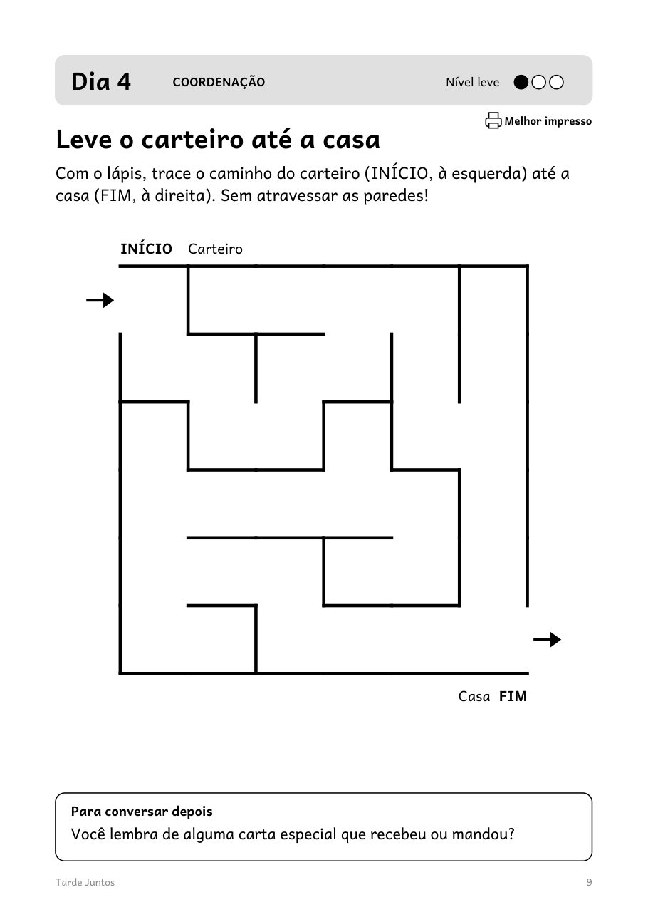 Página do dia 4: labirinto do carteiro até a casa