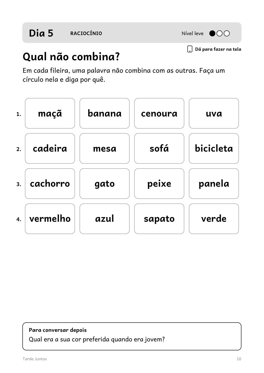 Página do dia 5: qual palavra não combina